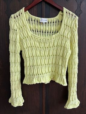 Freshman Light Highlighter Yellow Open-Knit Scoop Neck Sweater Sz XL